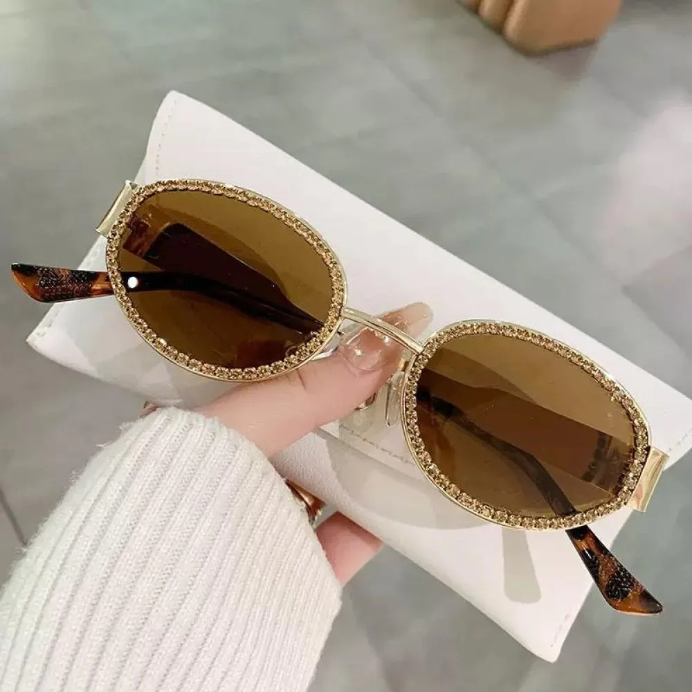 Retro Oval Metal Frame Rhinestone Sunglasses